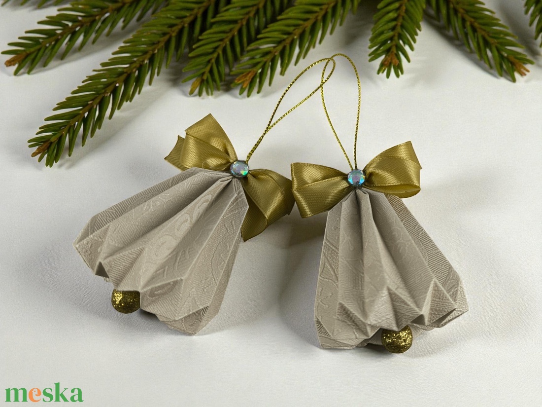 Csengettyű alakú ekrü, arany karácsonyfadísz szett BL214 - karácsony - karácsonyi lakásdekoráció - karácsonyfadíszek - Meska.hu