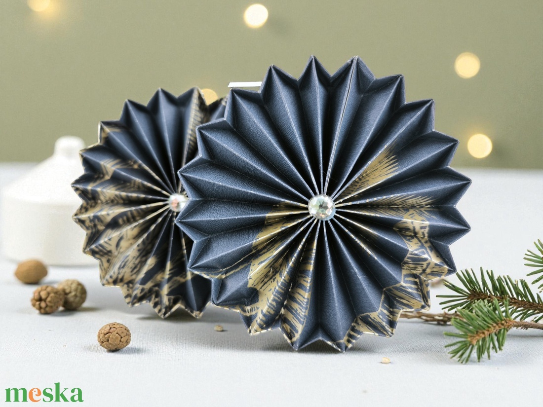 Sötétkék, ezüst rozetta formájú 2 darabos karácsonyfadísz szett ROZ2034 - karácsony - karácsonyi lakásdekoráció - karácsonyfadíszek - Meska.hu