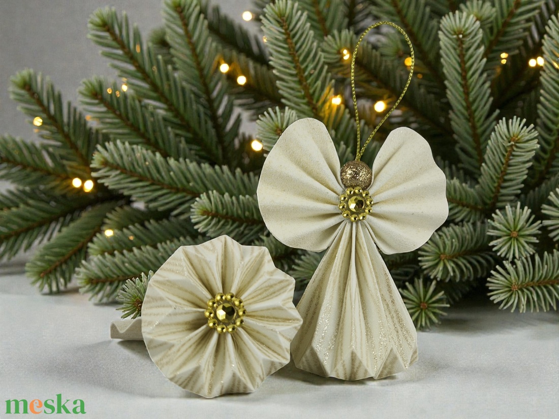 Fehér, arany csillámos mintás papírangyalka PANAR0115 - karácsony - karácsonyi lakásdekoráció - karácsonyfadíszek - Meska.hu