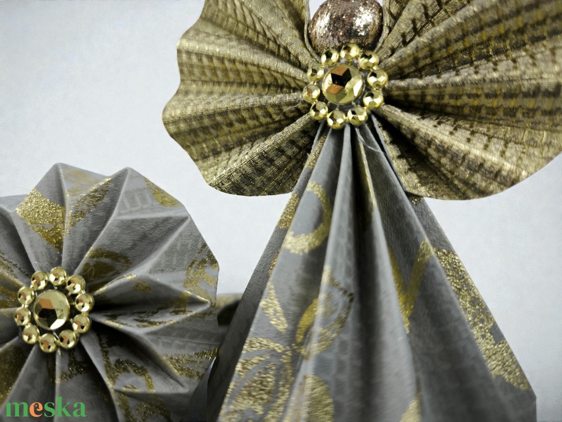 Szürkés beige, arany papírangyalka PANAR0116 - karácsony - karácsonyi lakásdekoráció - karácsonyfadíszek - Meska.hu