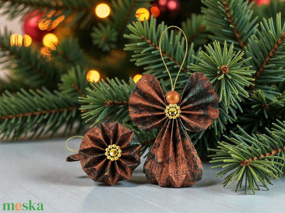 Bronz, türkiz márványos mintájú papírangyalka PANAR0119 - karácsony - karácsonyi lakásdekoráció - karácsonyfadíszek - Meska.hu