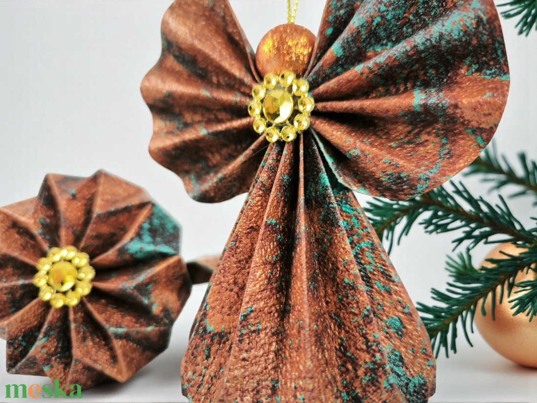 Bronz, türkiz márványos mintájú papírangyalka PANAR0119 - karácsony - karácsonyi lakásdekoráció - karácsonyfadíszek - Meska.hu