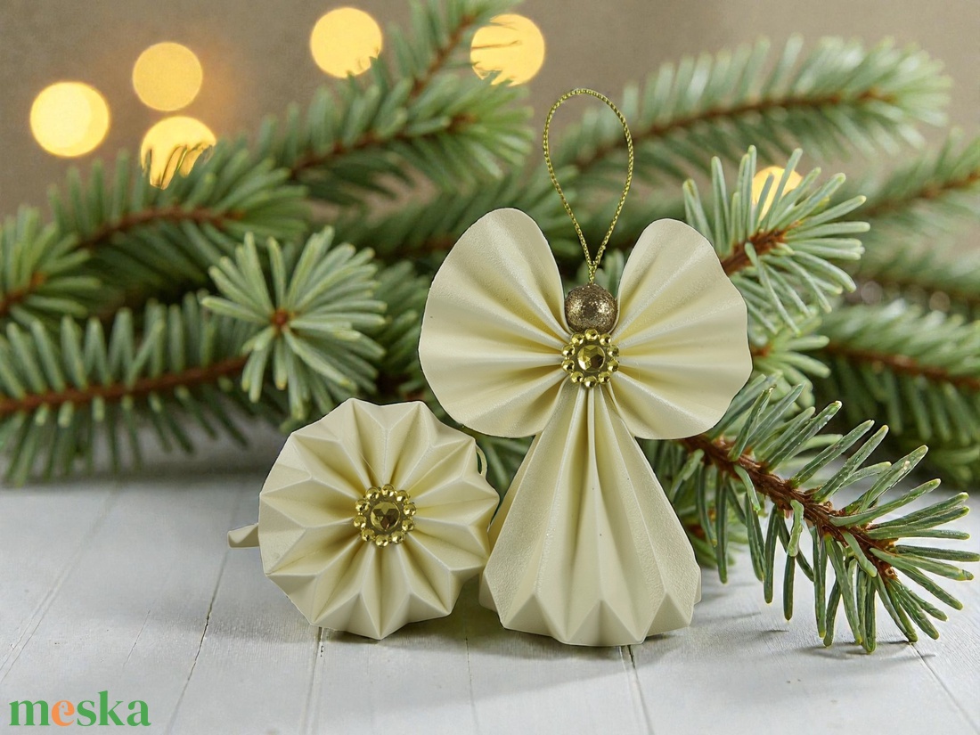 Krémszínű papírangyalka PANAR0121 - karácsony - karácsonyi lakásdekoráció - karácsonyfadíszek - Meska.hu