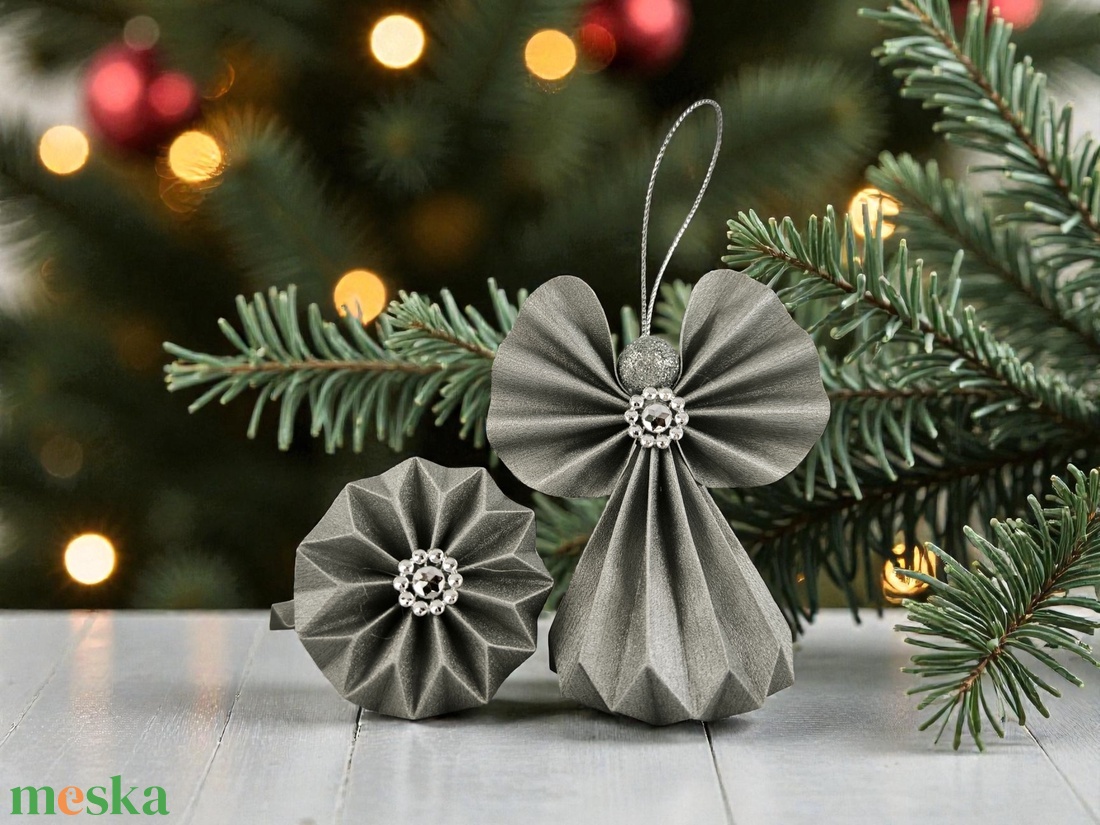 Ezüst papírangyalka függődísz PANEZ0081 - karácsony - karácsonyi lakásdekoráció - karácsonyfadíszek - Meska.hu