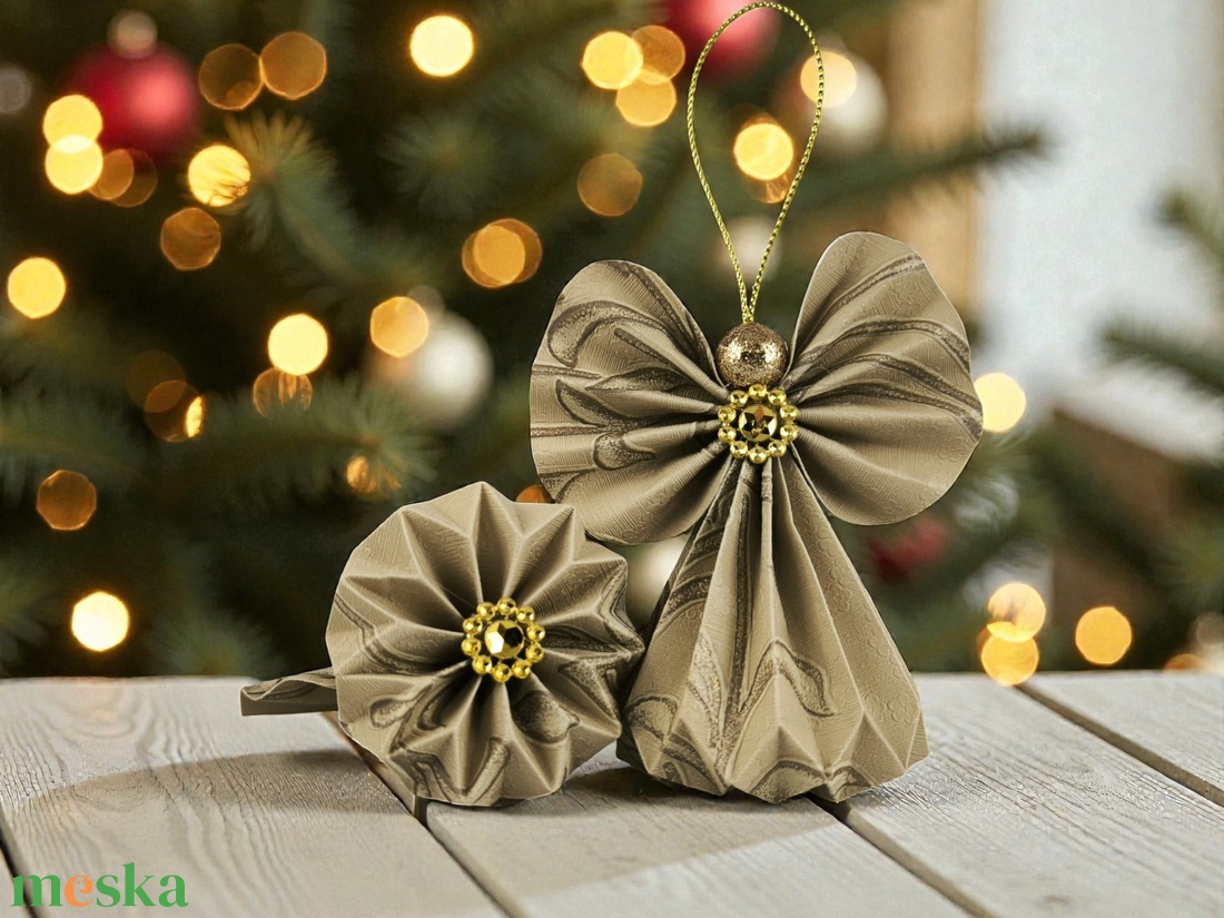 Beige, barna mintás papírangyalka PANAR0125 - karácsony - karácsonyi lakásdekoráció - karácsonyfadíszek - Meska.hu