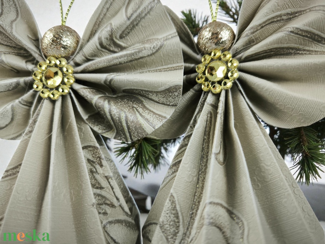 Beige, barna mintás papírangyalka PANAR0125 - karácsony - karácsonyi lakásdekoráció - karácsonyfadíszek - Meska.hu