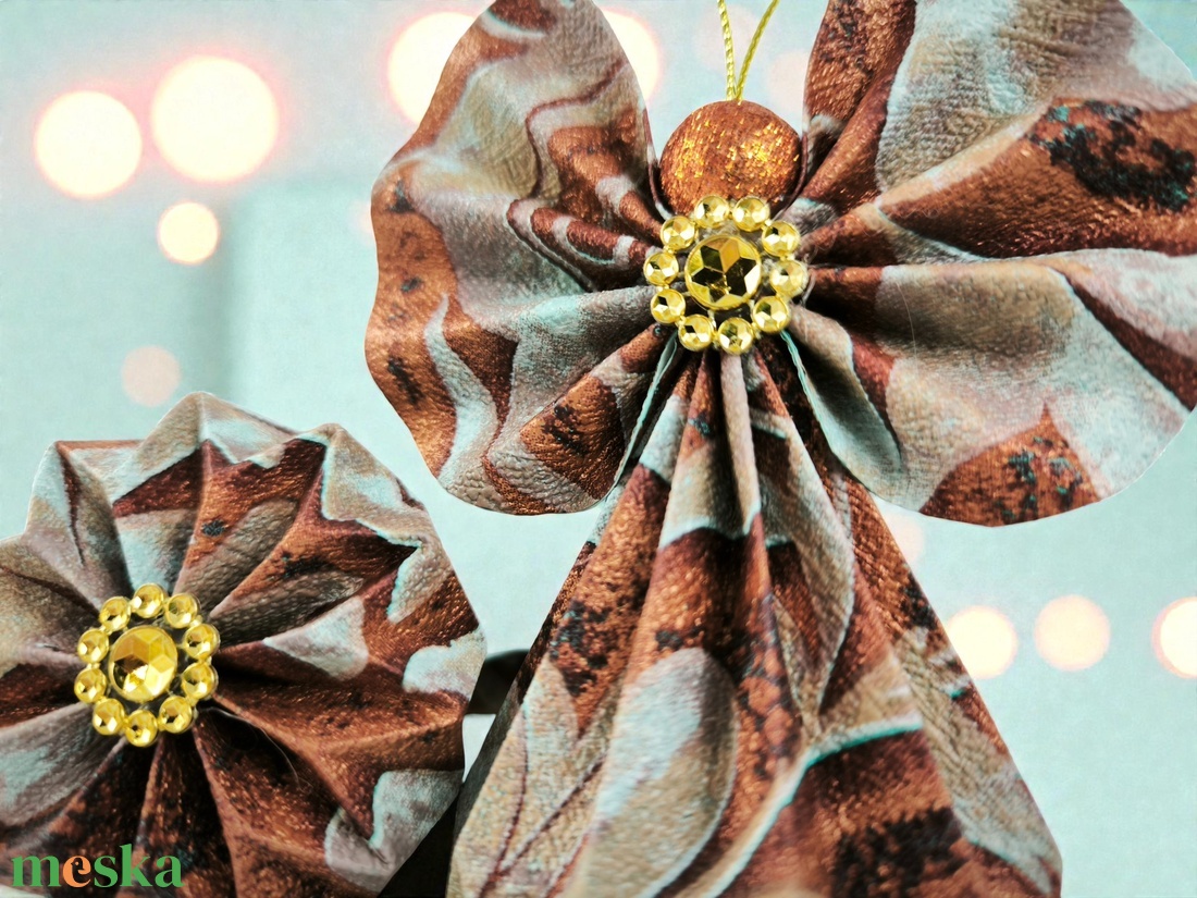 Bronz mintás papírangyalka függődísz PANAR0123 - karácsony - karácsonyi lakásdekoráció - karácsonyi lakásdíszek - Meska.hu