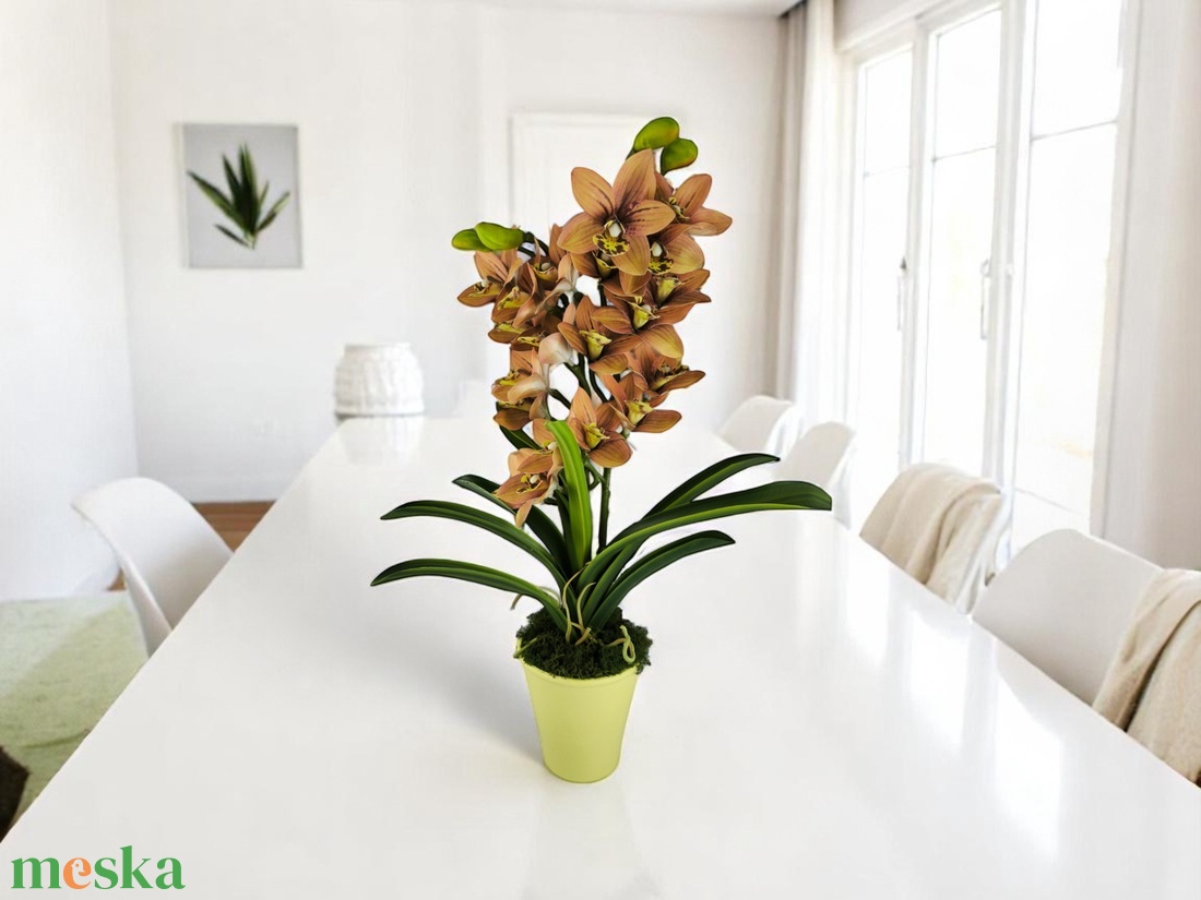 Sárgás barnás kétszálas élethű csónakorchidea ORC211BA - otthon & életmód - virágdekoráció - virágdíszek - virágdísz kaspóban - Meska.hu
