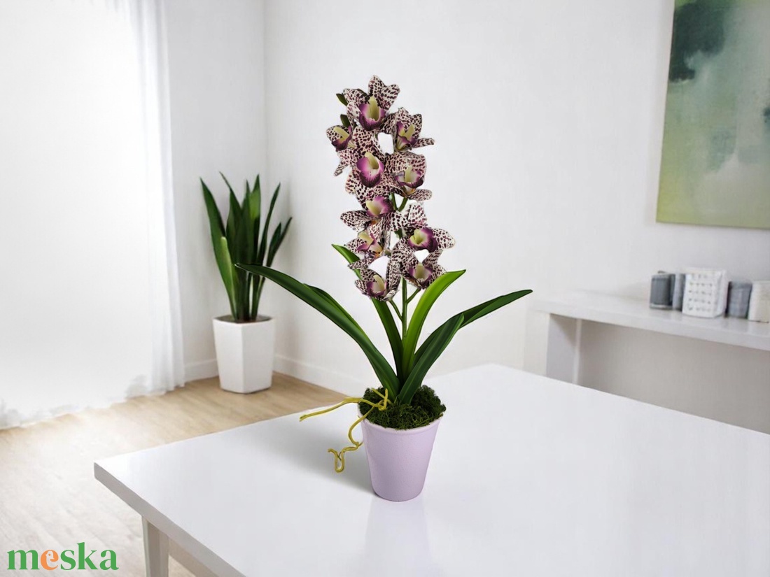 Nagy méretű lila pöttyös mintázatú csónakorchidea ORC111LI - otthon & életmód - virágdekoráció - virágdíszek - virágdísz kaspóban - Meska.hu