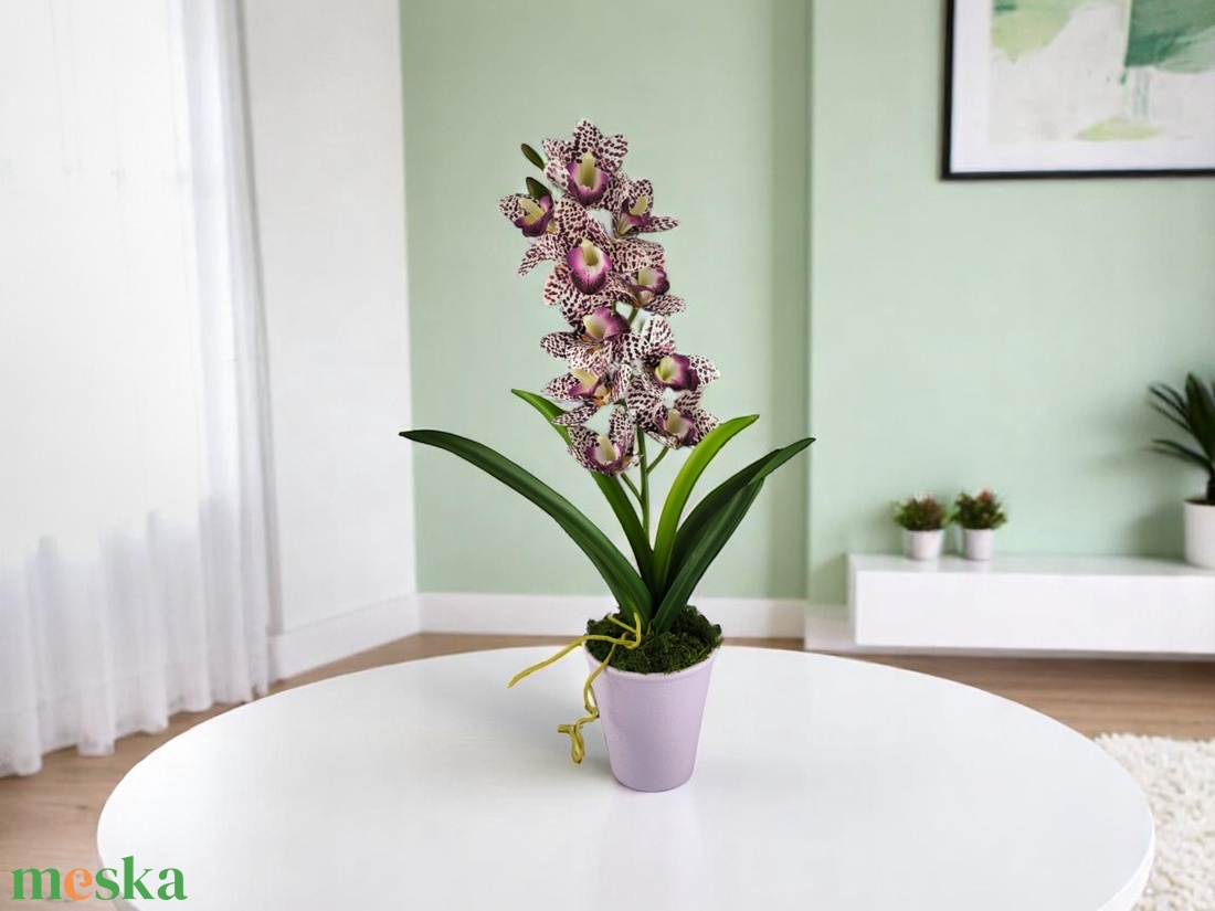Nagy méretű lila pöttyös mintázatú csónakorchidea ORC111LI - otthon & életmód - virágdekoráció - virágdíszek - virágdísz kaspóban - Meska.hu