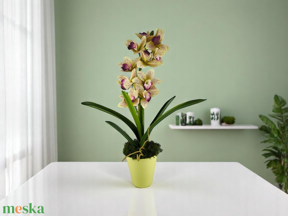 Sárga lila nagyméretű egyszálas csónakorchidea ORC110SA - otthon & életmód - virágdekoráció - virágdíszek - virágdísz kaspóban - Meska.hu