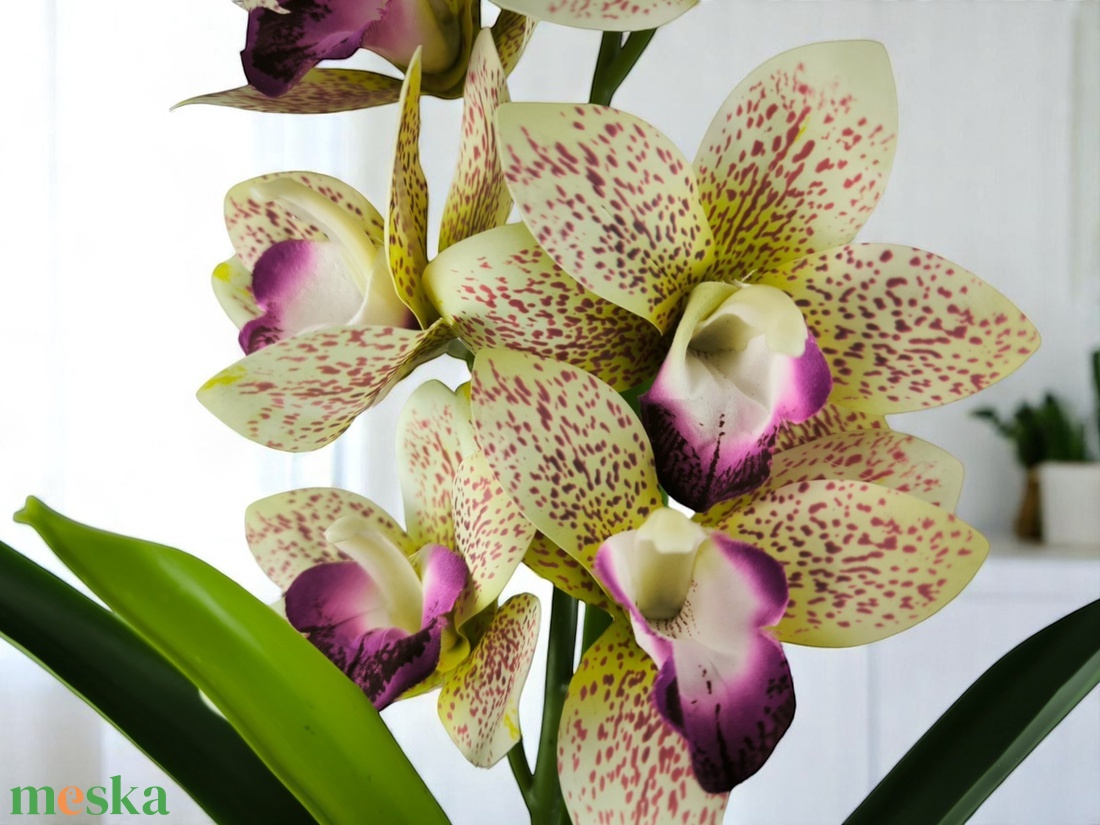 Sárga lila nagyméretű egyszálas csónakorchidea ORC110SA - otthon & életmód - virágdekoráció - virágdíszek - virágdísz kaspóban - Meska.hu