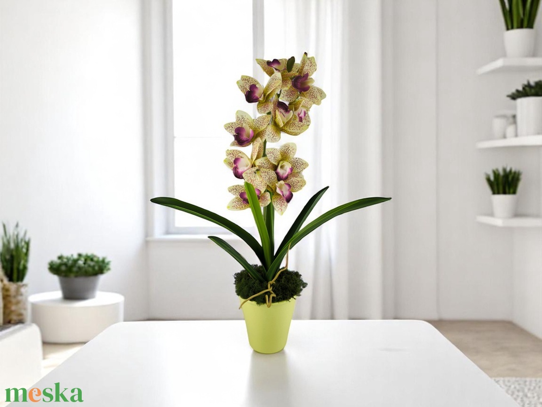 Sárga lila nagyméretű egyszálas csónakorchidea ORC110SA - otthon & életmód - virágdekoráció - virágdíszek - virágdísz kaspóban - Meska.hu