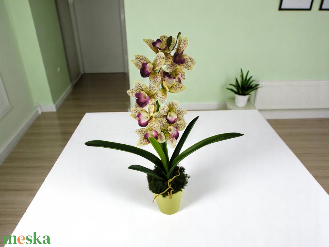 Sárga lila nagyméretű egyszálas csónakorchidea ORC110SA - otthon & életmód - virágdekoráció - virágdíszek - virágdísz kaspóban - Meska.hu