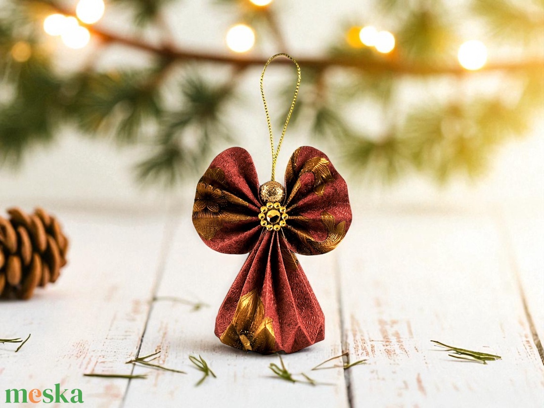 Meggypiros, óarany papírangyalka PANAR0100 - otthon & életmód - dekoráció - fali és függő dekoráció - függődísz - Meska.hu
