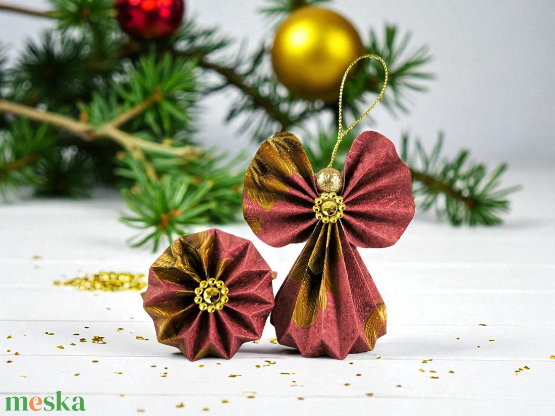 Meggypiros, óarany papírangyalka PANAR0100 - otthon & életmód - dekoráció - fali és függő dekoráció - függődísz - Meska.hu