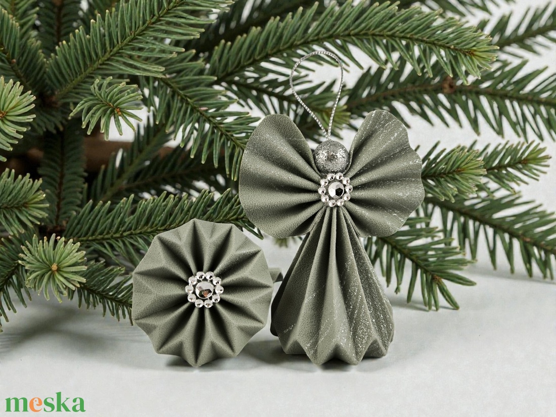 Zöldes szürke csillámos papírangyalka PANEZ0083 - otthon & életmód - dekoráció - fali és függő dekoráció - függődísz - Meska.hu