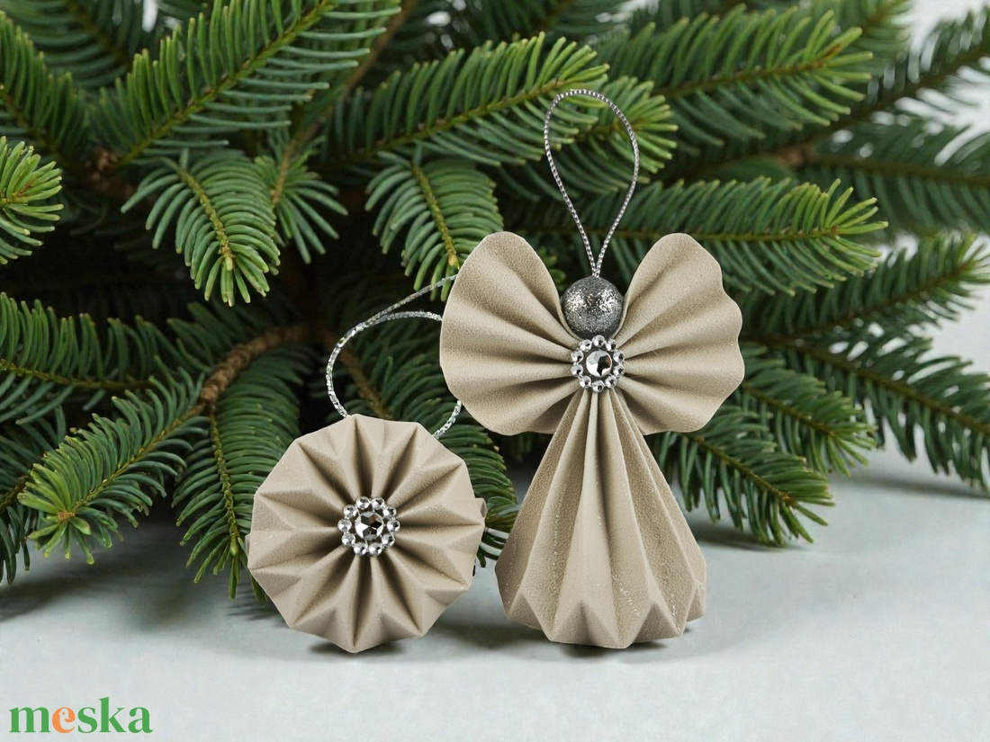 Ekrü, ezüst csillámos papírangyalka függődísz PANEZ0087 - otthon & életmód - dekoráció - fali és függő dekoráció - függődísz - Meska.hu