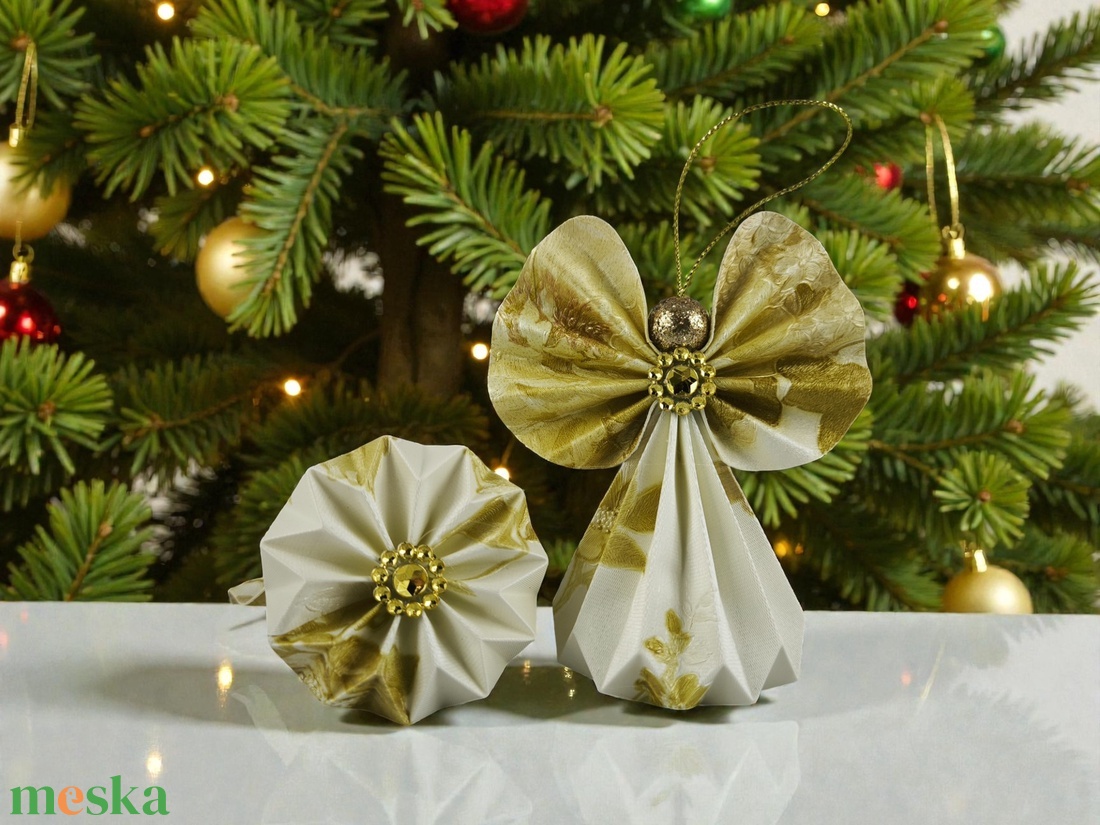 Ekrü, arany papírangyalka PANAR0127 - otthon & életmód - dekoráció - fali és függő dekoráció - függődísz - Meska.hu