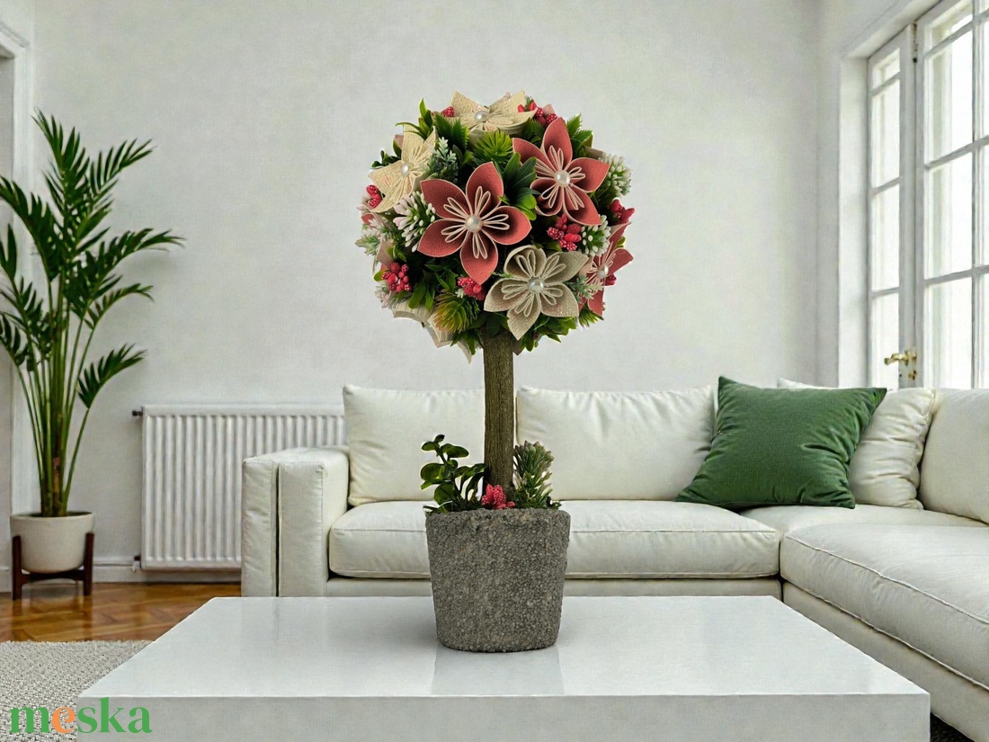 Romantikus Ünnepi Fény Virágfácska - vörös és bézs árnyalatokkal PRVF03 - otthon & életmód - dekoráció - asztal és polc dekoráció - asztaldísz - Meska.hu