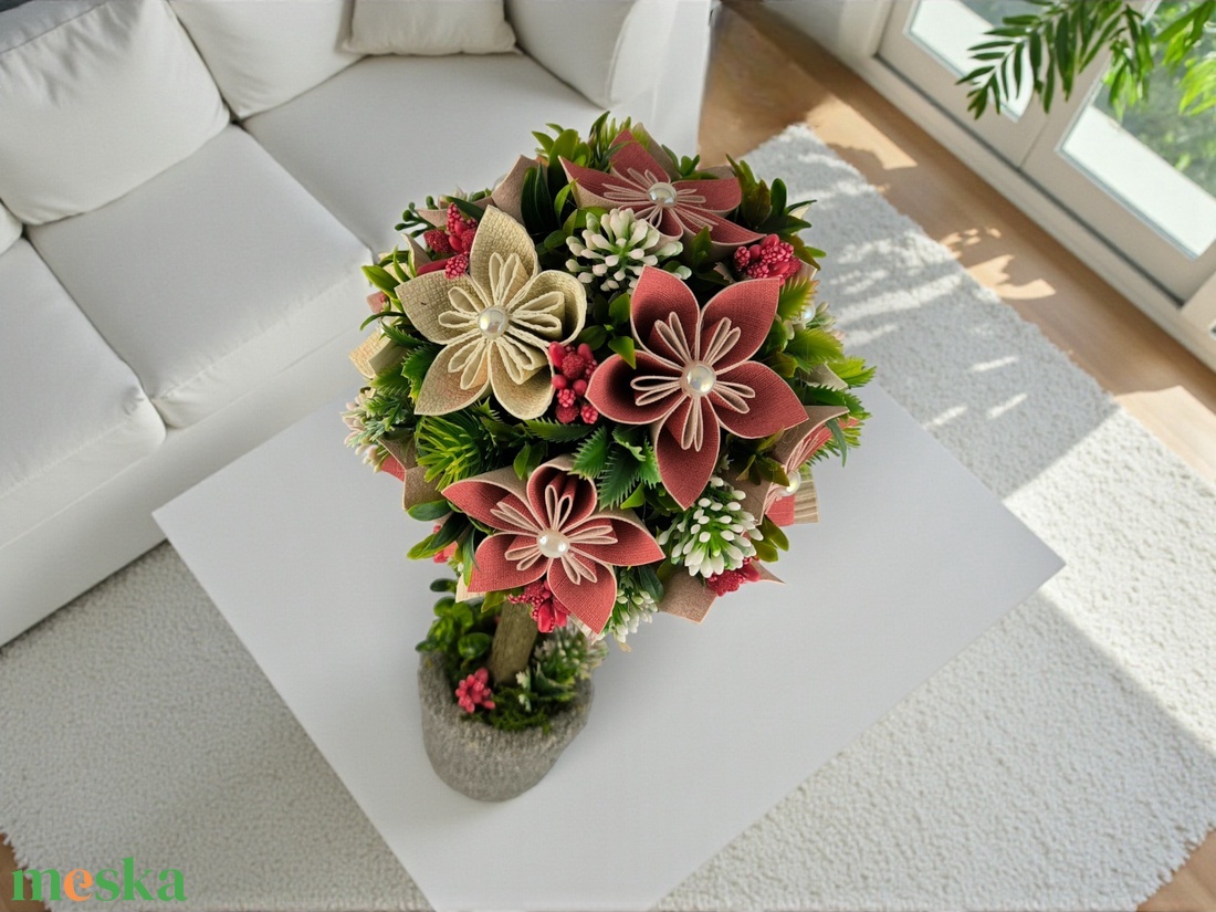 Romantikus Ünnepi Fény Virágfácska - vörös és bézs árnyalatokkal PRVF03 - otthon & életmód - dekoráció - asztal és polc dekoráció - asztaldísz - Meska.hu