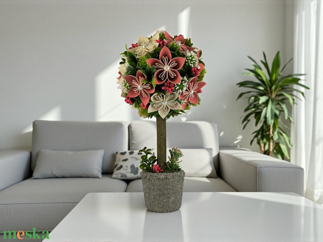 Romantikus Ünnepi Fény Virágfácska - vörös és bézs árnyalatokkal PRVF03 - otthon & életmód - dekoráció - asztal és polc dekoráció - asztaldísz - Meska.hu