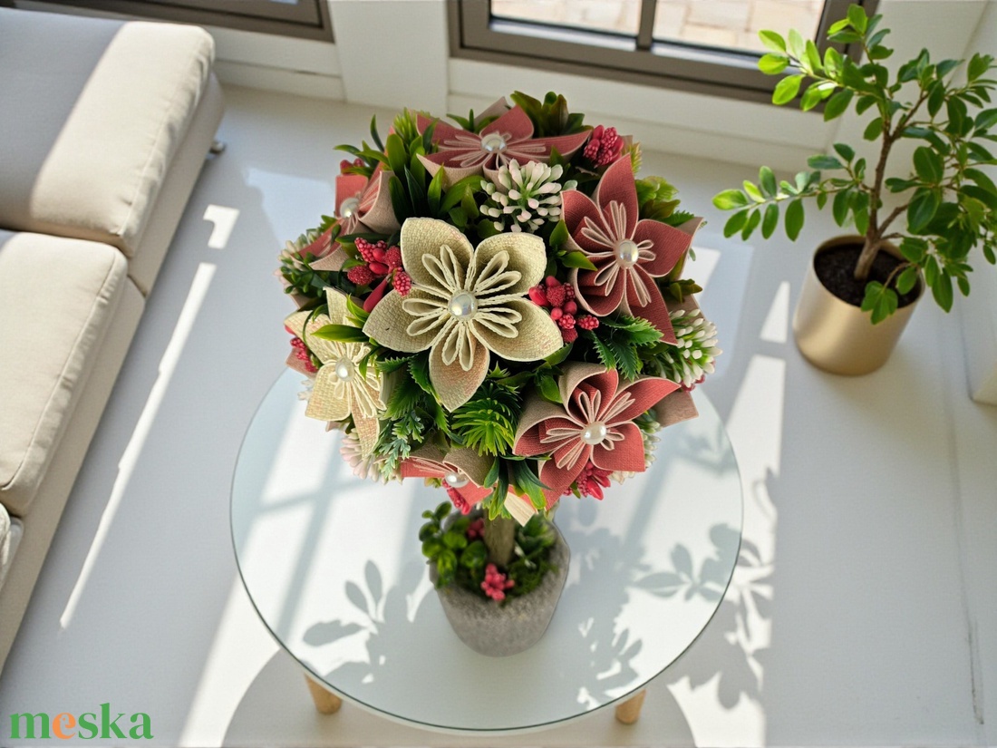 Romantikus Ünnepi Fény Virágfácska - vörös és bézs árnyalatokkal PRVF03 - otthon & életmód - dekoráció - asztal és polc dekoráció - asztaldísz - Meska.hu