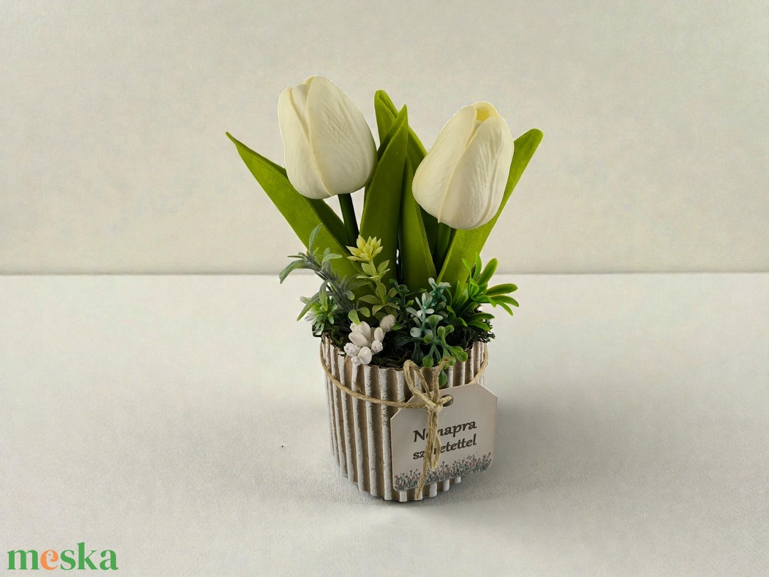 Kétszálas Tulipán Nőnapra � Környezetbarát Karton Alapban - otthon & életmód - virágdekoráció - virágdíszek - asztali virágdísz - Meska.hu