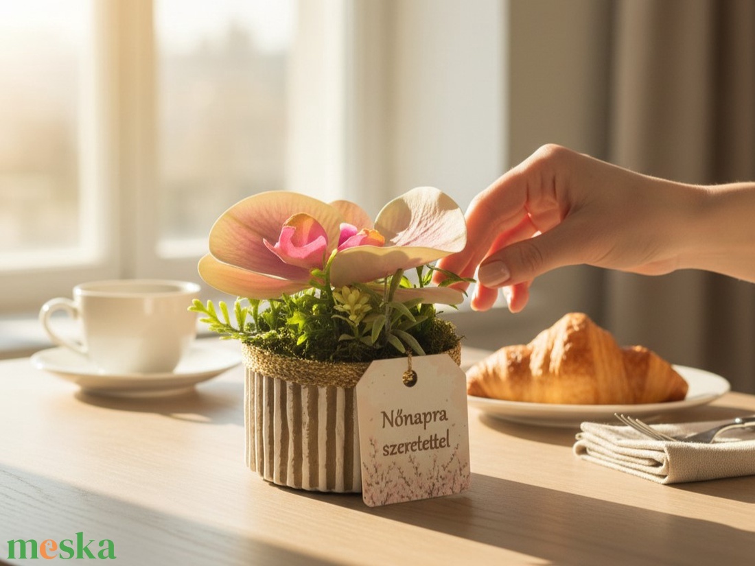 Prémium Mini Orchidea Aranyszegélyes Díszhengerben - otthon & életmód - virágdekoráció - virágdíszek - virágdísz kaspóban - Meska.hu