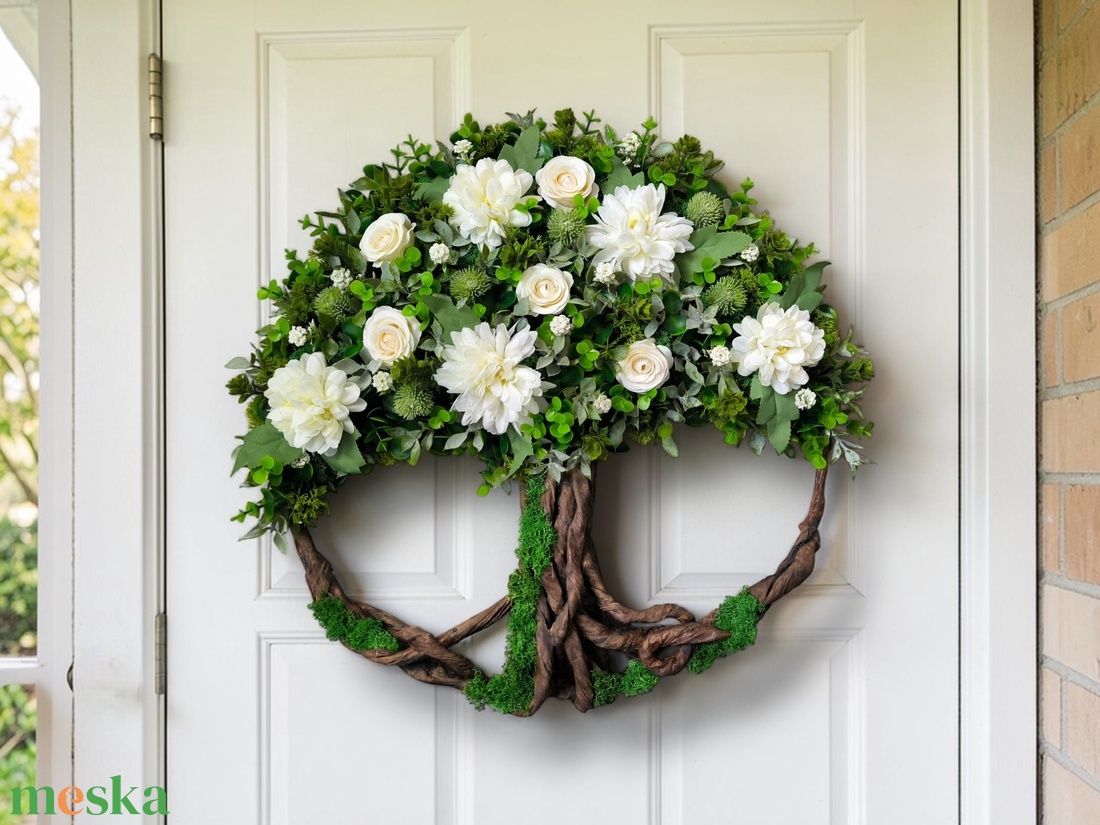 Fehér Virágzás Életfa KPEF025 - otthon & életmód - dekoráció - ajtó- és ablak dekoráció - ajtódísz & kopogtató - Meska.hu