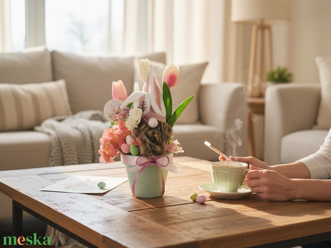 Nyuszimanós asztaldísz HUA106 - otthon & életmód - dekoráció - asztal és polc dekoráció - asztaldísz - Meska.hu