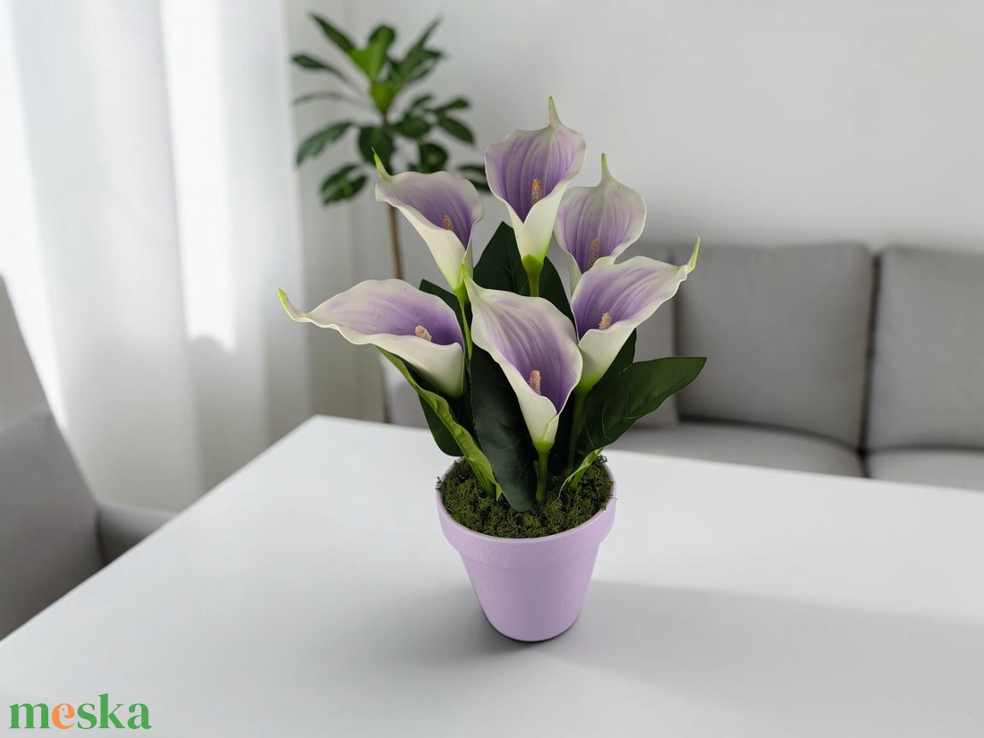 Lila fehér kálák kaspóban KAL631LI - otthon & életmód - virágdekoráció - virágdíszek - asztali virágdísz - Meska.hu