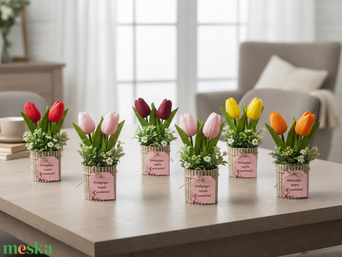 Kétszálas Tulipán Pedagógusnapra � Környezetbarát Karton Alapban - otthon & életmód - virágdekoráció - virágdíszek - asztali virágdísz - Meska.hu