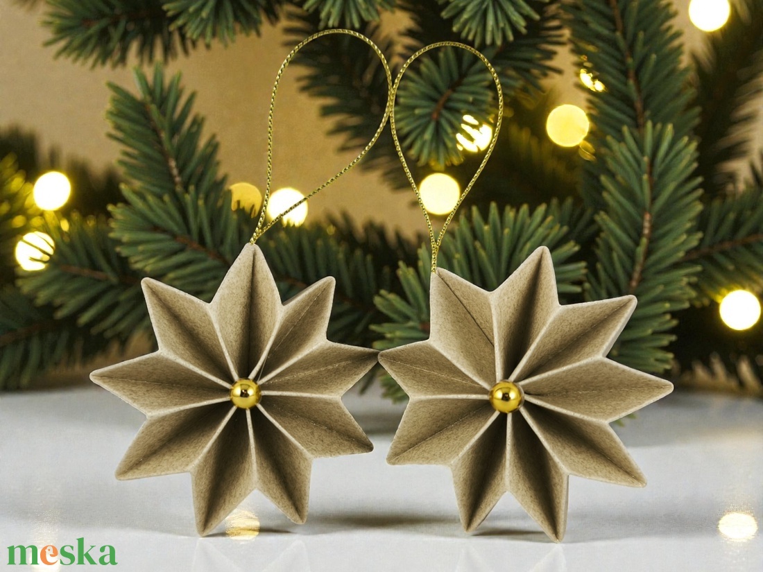 Beige arany csillag szett 9CS02001 - karácsony - karácsonyi lakásdekoráció - karácsonyfadíszek - Meska.hu