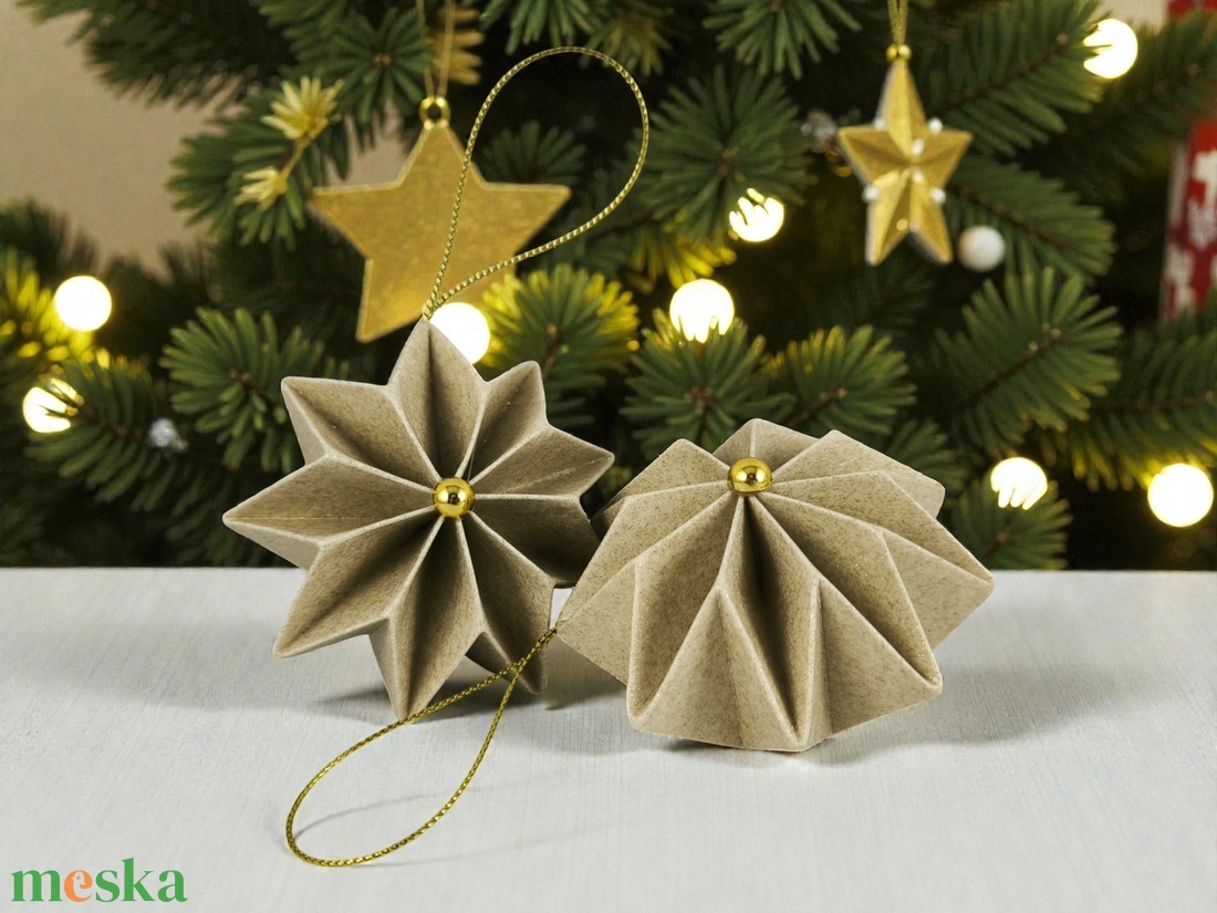 Beige arany csillag szett 9CS02001 - karácsony - karácsonyi lakásdekoráció - karácsonyfadíszek - Meska.hu