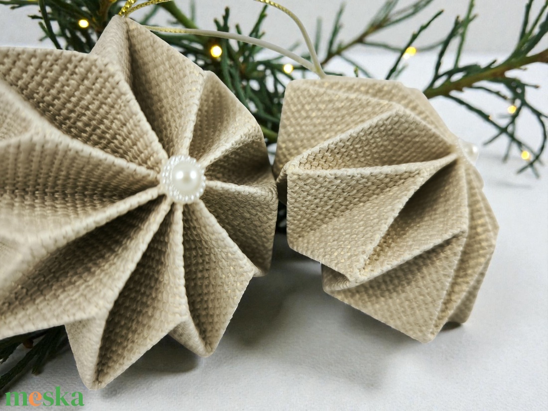 Csillogós beige csillag szett 9CS02008 - karácsony - karácsonyi lakásdekoráció - karácsonyfadíszek - Meska.hu