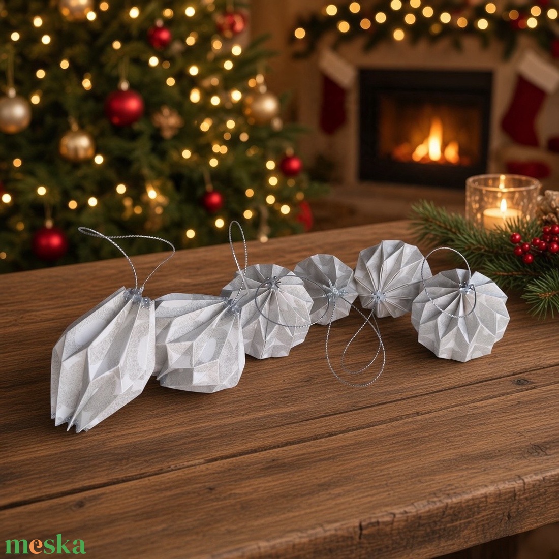 Szürke, ezüst mintás 6 db-os függődísz szett LNT06015 - karácsony - karácsonyi lakásdekoráció - karácsonyfadíszek - Meska.hu