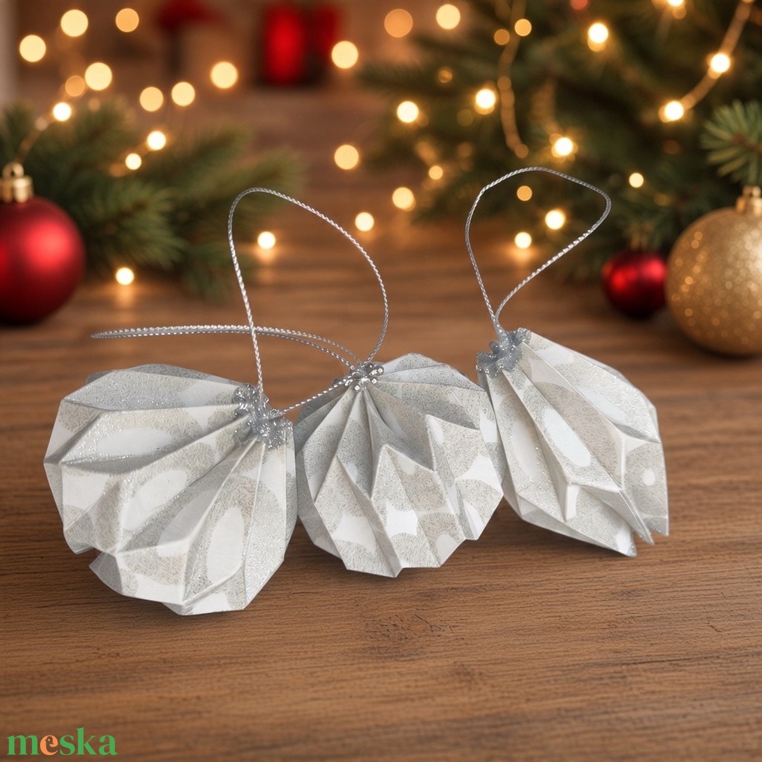 Szürke, ezüst mintás 6 db-os függődísz szett LNT06015 - karácsony - karácsonyi lakásdekoráció - karácsonyfadíszek - Meska.hu
