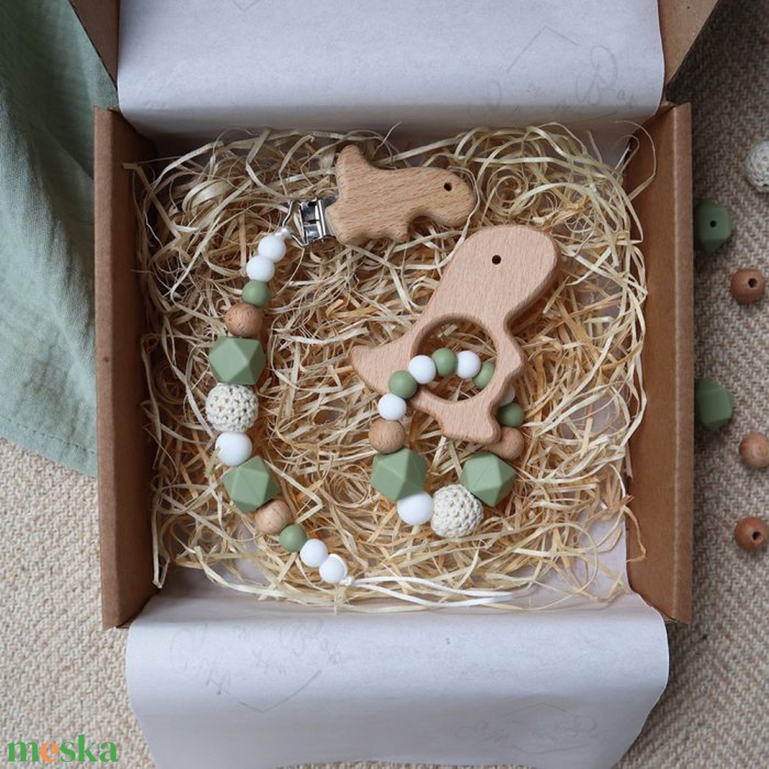 Olive Green Mini Box - Baba ajándékdoboz / Babaváró ajándék / Babalátogató ajándék akciós termékkép 1
