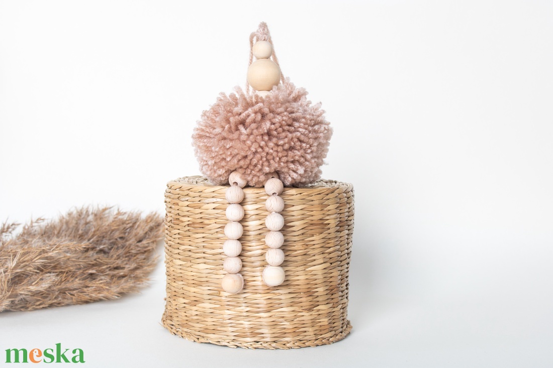 AJÁNDÉK SZETT - Fenyő fa polc festett gyöngyökkel, Pompom Ballerina, Szivárvány dísz, Gyerekszoba dekor, Babaszoba dekor - játék & sport - keresztelőajándékok - Meska.hu