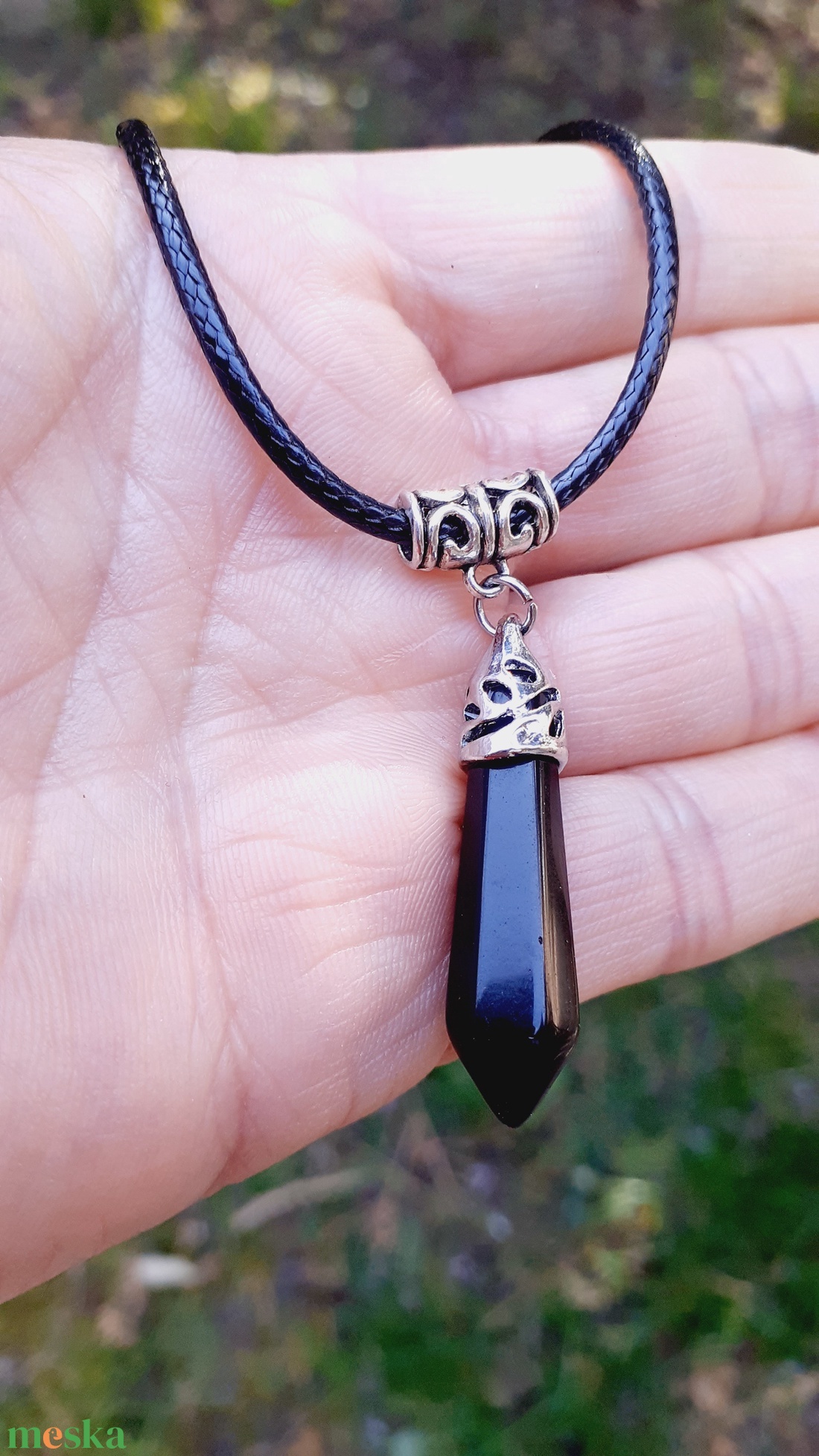 Nyaklánc fekete obszidián csúcsmedállal - ékszer - nyaklánc - medálos nyaklánc - Meska.hu