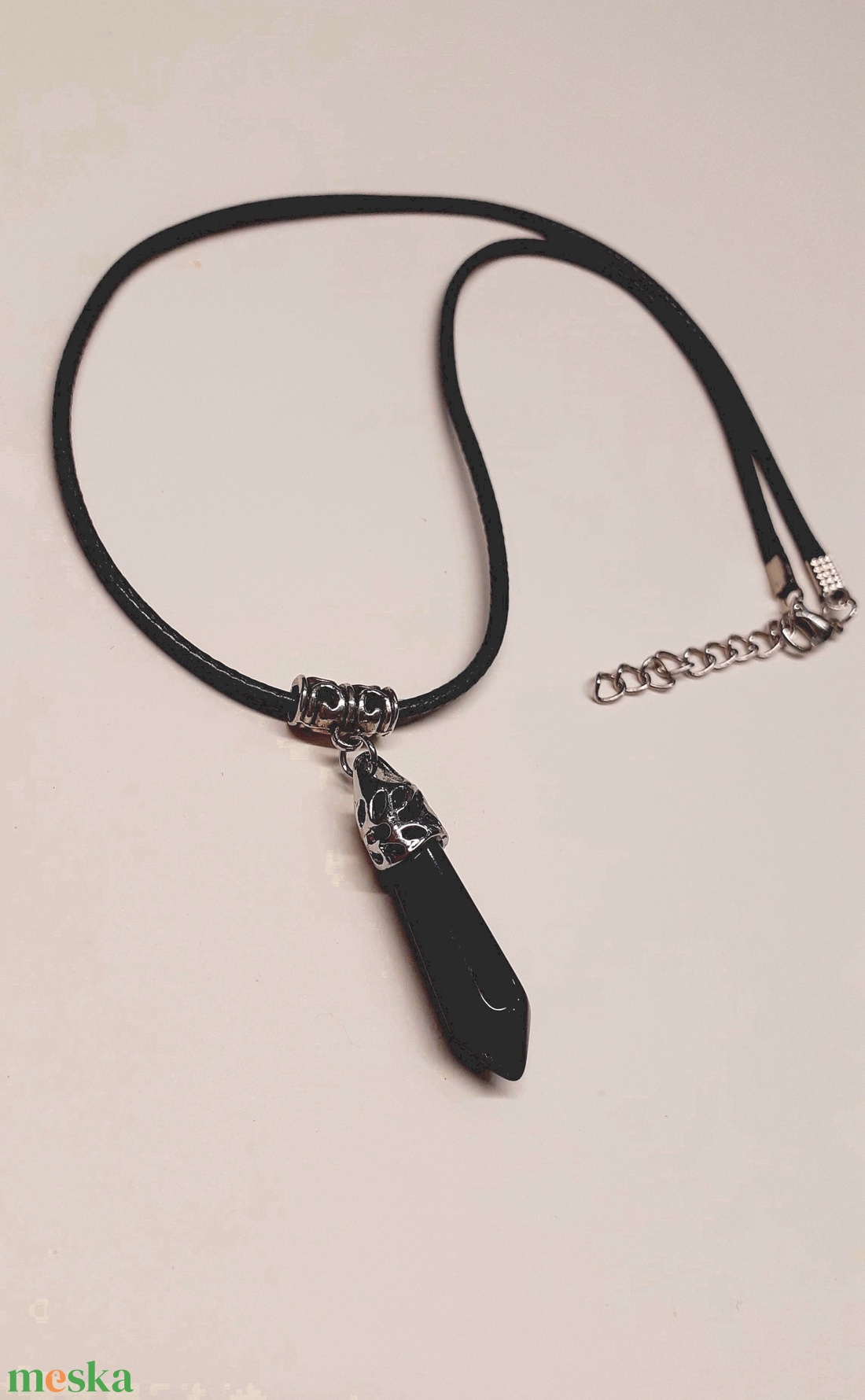 Nyaklánc fekete obszidián csúcsmedállal - ékszer - nyaklánc - medálos nyaklánc - Meska.hu