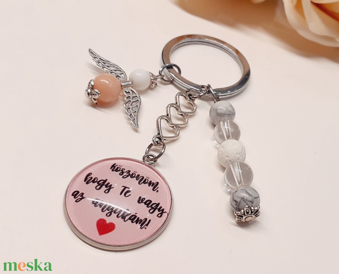 Legjobb Anya Üveglencsés kulcstartó angyalka és ásványfityegővel  - táska & tok - kulcstartó & táskadísz - kulcstartó - Meska.hu