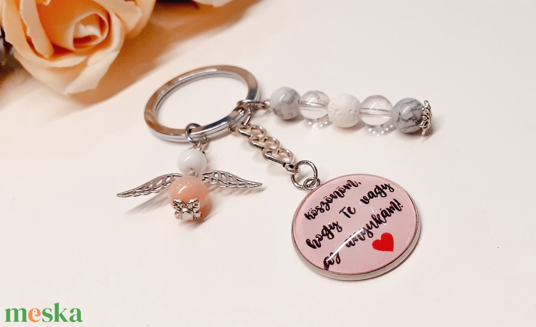 Legjobb Anya Üveglencsés kulcstartó angyalka és ásványfityegővel  - táska & tok - kulcstartó & táskadísz - kulcstartó - Meska.hu