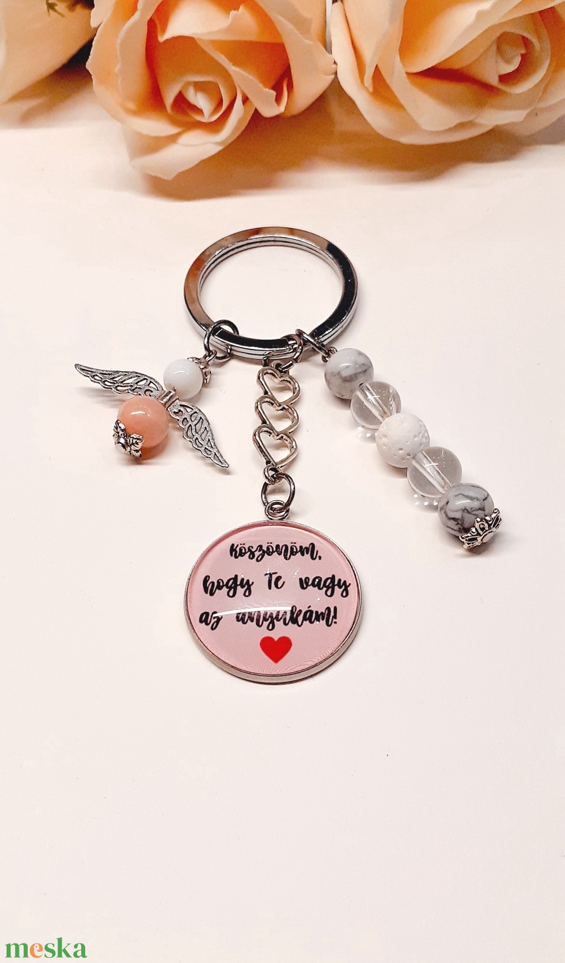 Legjobb Anya Üveglencsés kulcstartó angyalka és ásványfityegővel  - táska & tok - kulcstartó & táskadísz - kulcstartó - Meska.hu