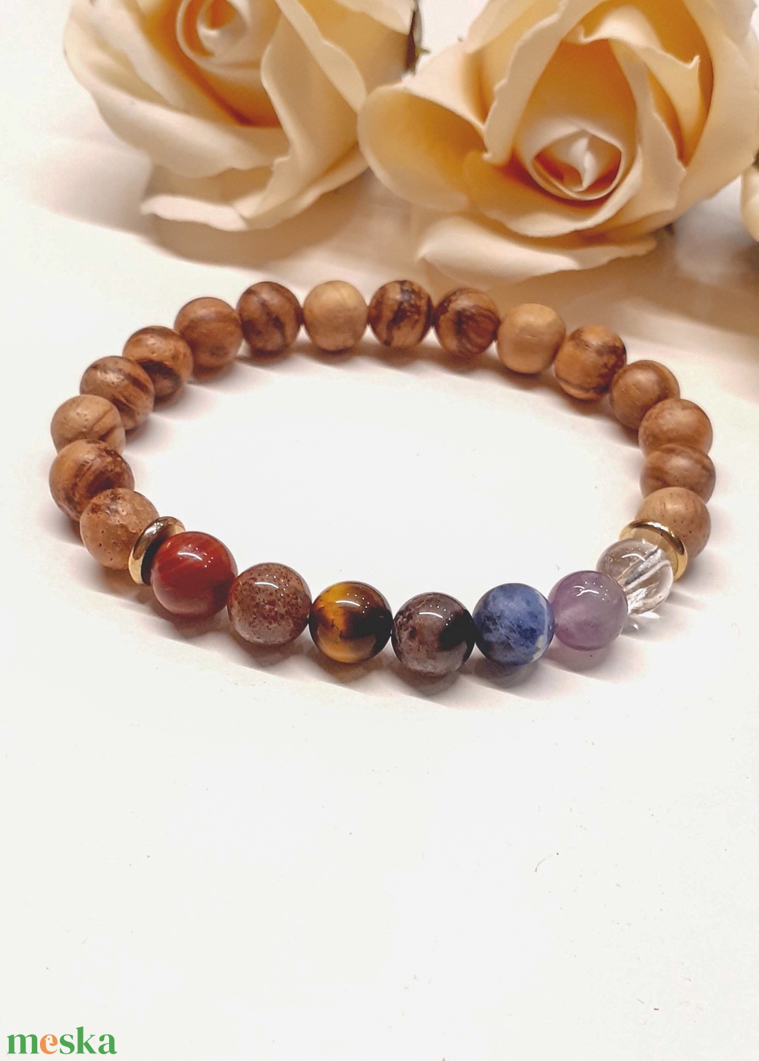 Férfi csakra ásvány karkötő szantálfával - ékszer - karkötő - gyöngyös karkötő - Meska.hu