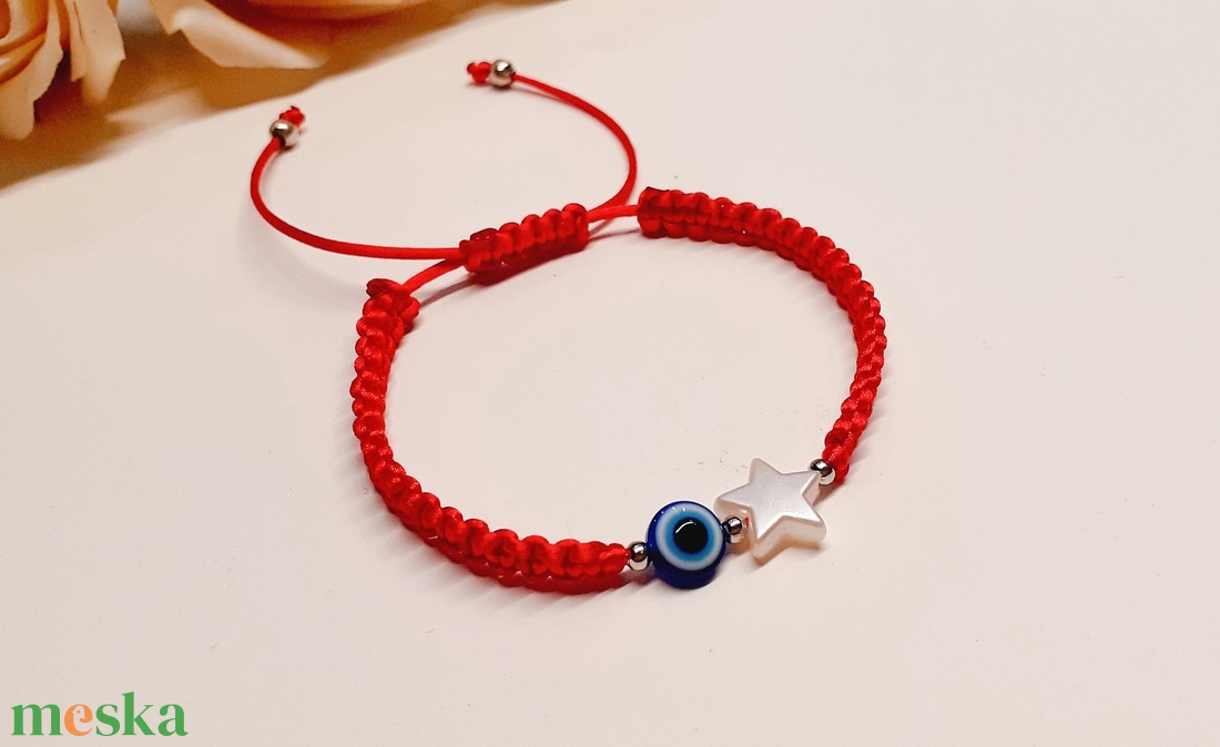 Védelmező Evil Eye állítható karkötő csillaggal - ékszer - karkötő - fonott karkötő - Meska.hu