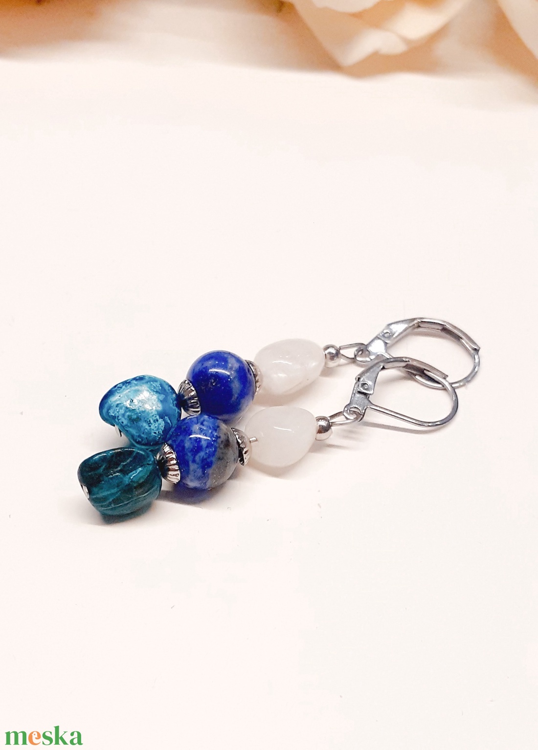 Krizokolla, szivárvány holdkő és lapis lazuli ásvány karkötő és fülbevaló - ékszer - ékszerszett - Meska.hu Krizokolla, szivárvány holdkő és lapis lazuli ásvány karkötő és fülbevaló - ékszer - ékszerszett - Meska.hu