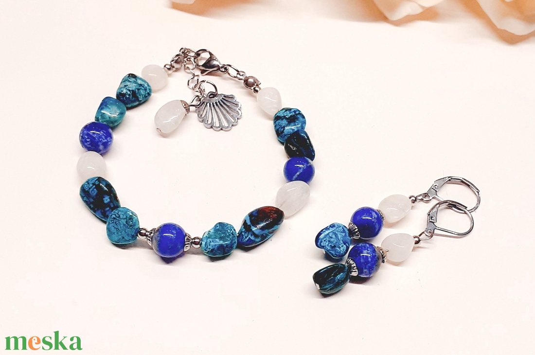 Krizokolla, szivárvány holdkő és lapis lazuli ásvány karkötő és fülbevaló - ékszer - ékszerszett - Meska.hu Krizokolla, szivárvány holdkő és lapis lazuli ásvány karkötő és fülbevaló - ékszer - ékszerszett - Meska.hu
