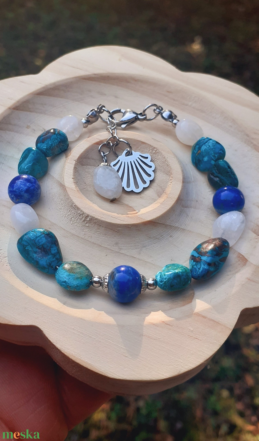 Krizokolla, szivárvány holdkő és lapis lazuli ásvány karkötő és fülbevaló - ékszer - ékszerszett - Meska.hu Krizokolla, szivárvány holdkő és lapis lazuli ásvány karkötő és fülbevaló - ékszer - ékszerszett - Meska.hu
